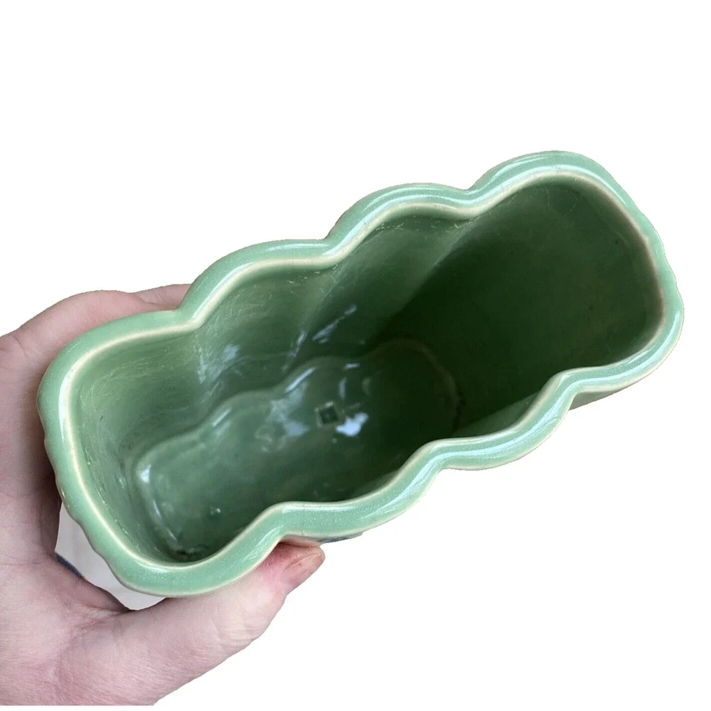 Vintage McCoy Vase Art Pottery Glazed Green Matte Tan Basket Weave Wicker Look